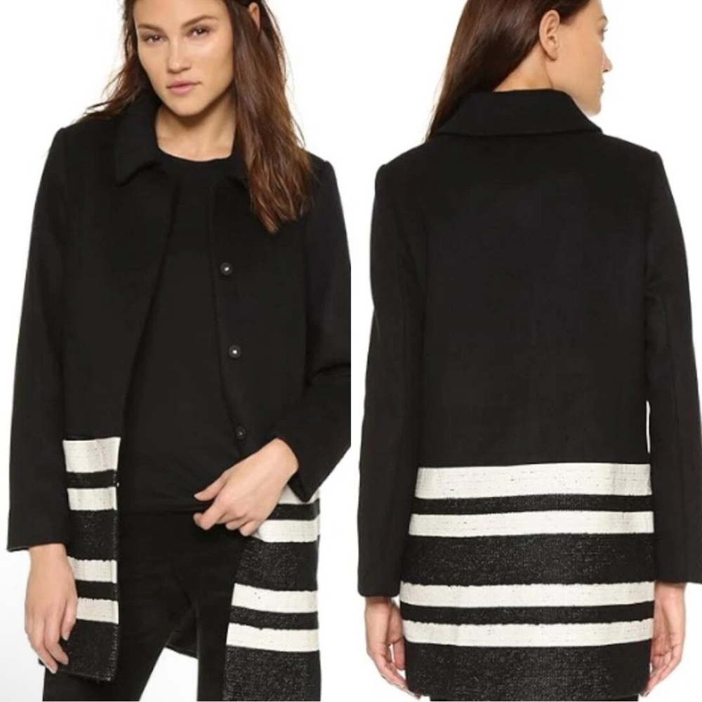 Scotch & Soda Women's Tailored Wool Coat Size S Contrast Stripe Winter